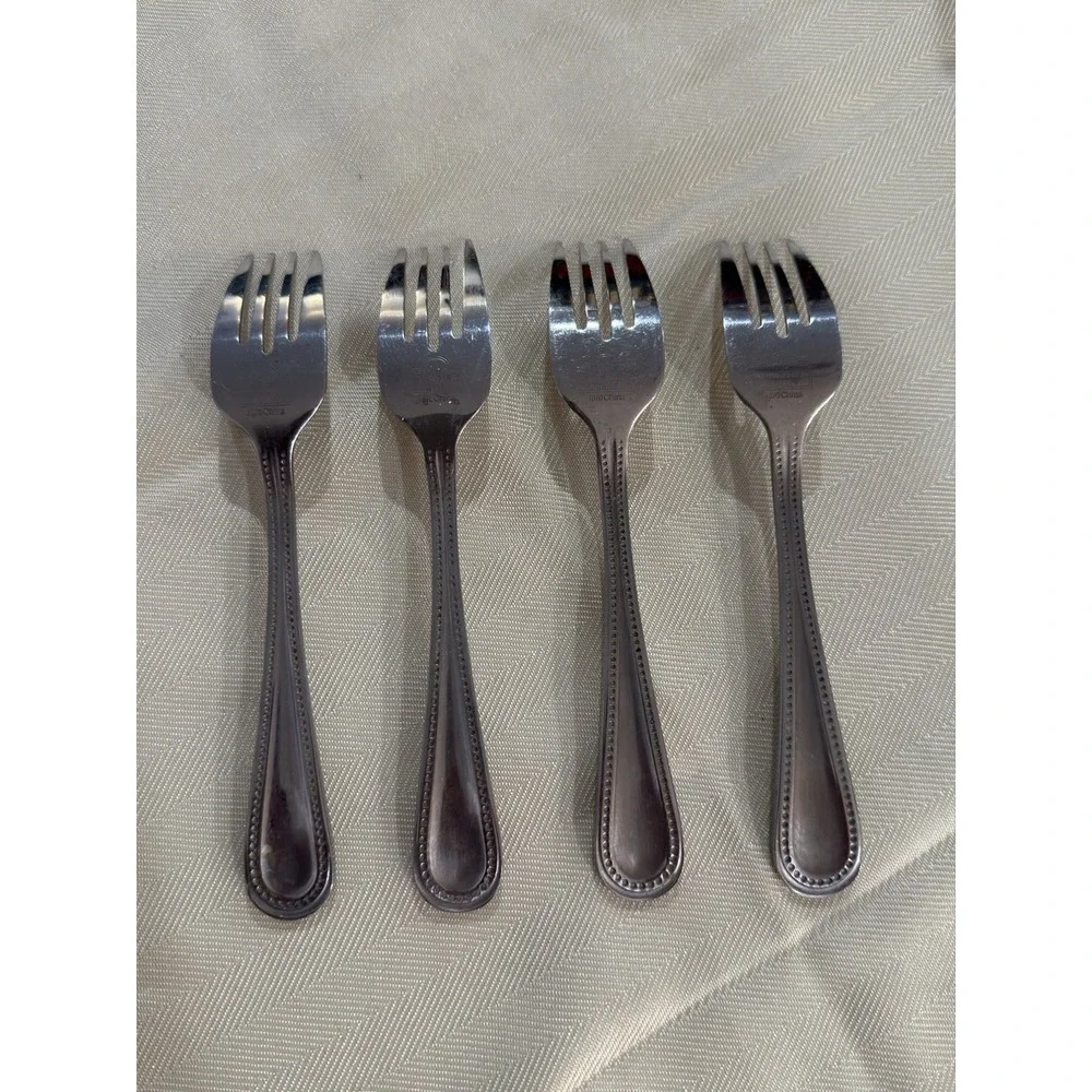 10 Strawberry Street Beaded‎ Edge Salad Forks Set of 4 Stainless Steel